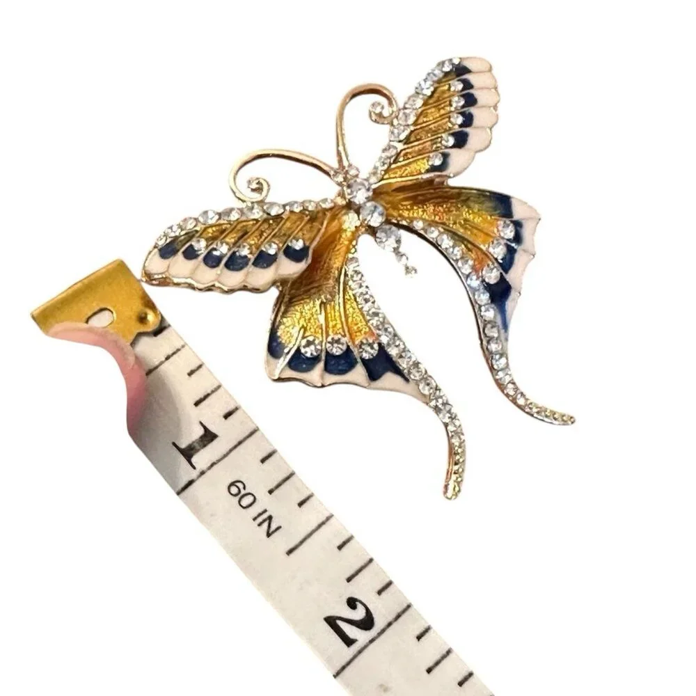 Elegant‎ Butterfly Brooch Pin Unbranded Yellow Blue Sparkle 2 in Gold Tone